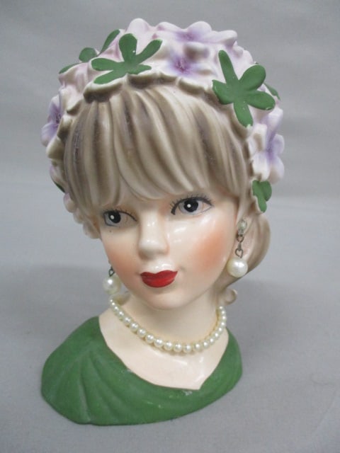6" Relpo #K1662 Lady Head Vase: .