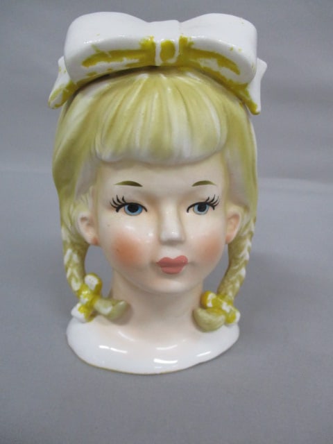 6" Lefton Young Girl Head Vase: .