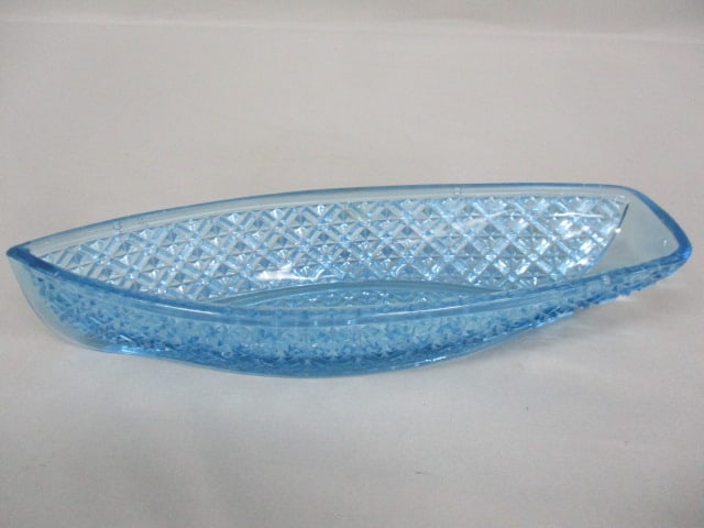 Vintage Aqua Blue Glass Boat Shaped Serving Dish 11" - 2