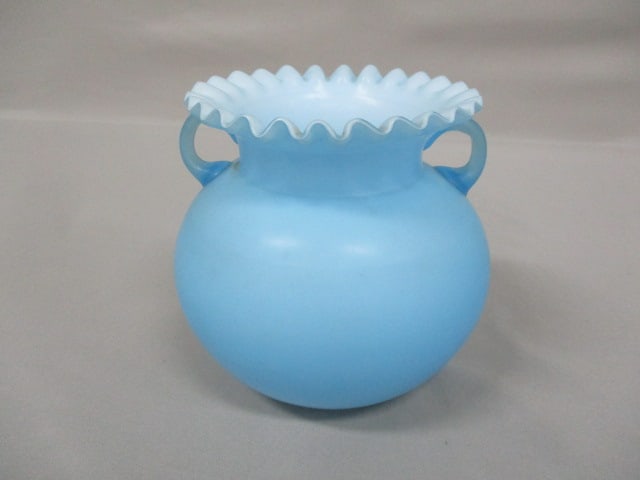 Satin Blue Cased Glass Ruffled Vase 5": .