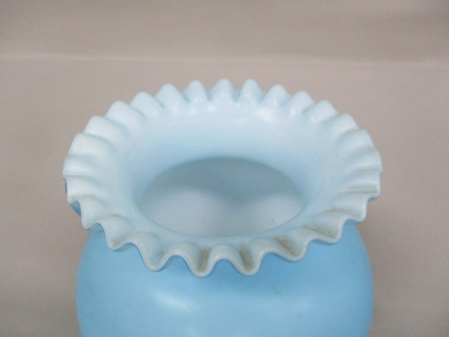Satin Blue Cased Glass Ruffled Vase 5" - 2