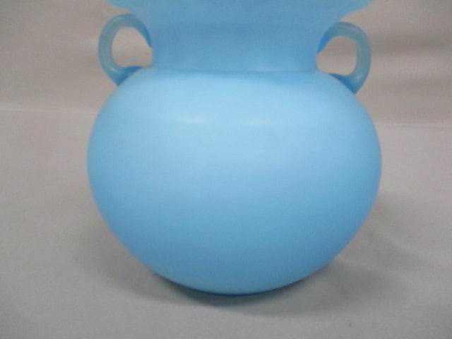 Satin Blue Cased Glass Ruffled Vase 5" - 3