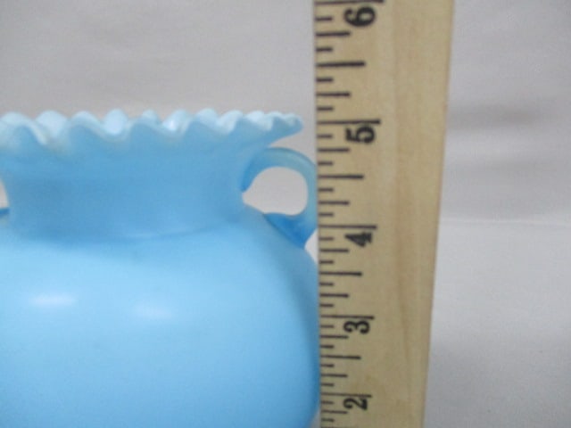 Satin Blue Cased Glass Ruffled Vase 5" - 4