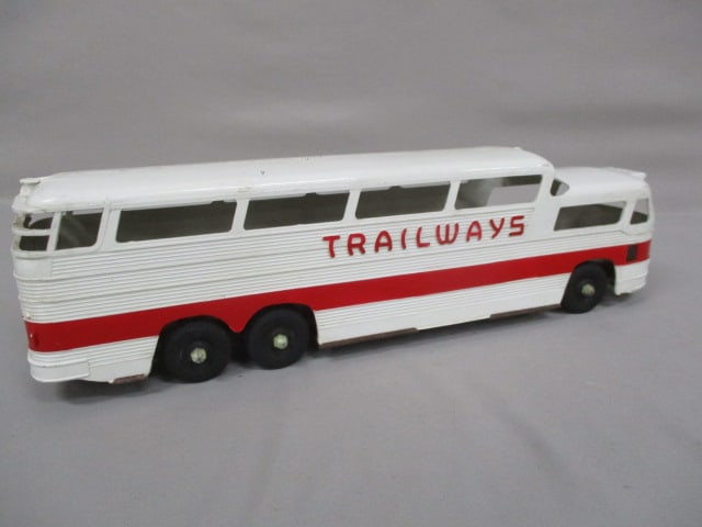 Vintage Trailways Plastic Bus w/Steel Bottom 17" - 3