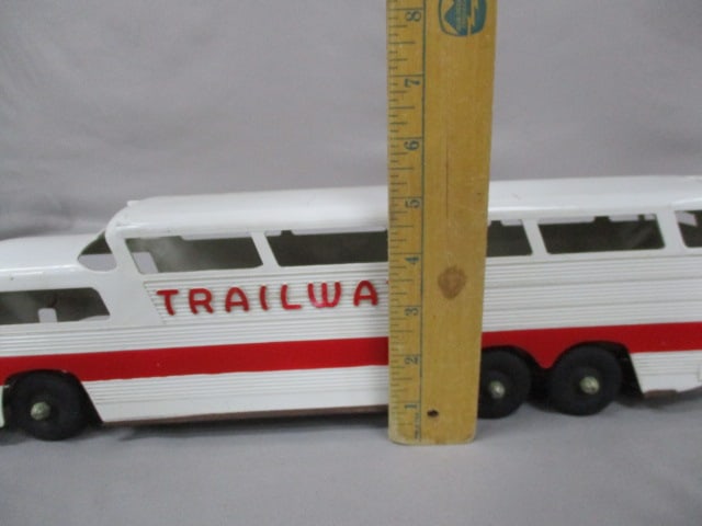 Vintage Trailways Plastic Bus w/Steel Bottom 17" - 7