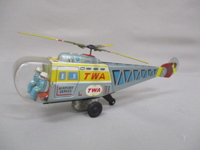 Vintage Tin Litho TWA Airport Service Friction Helicopter 13" (1 of 9)