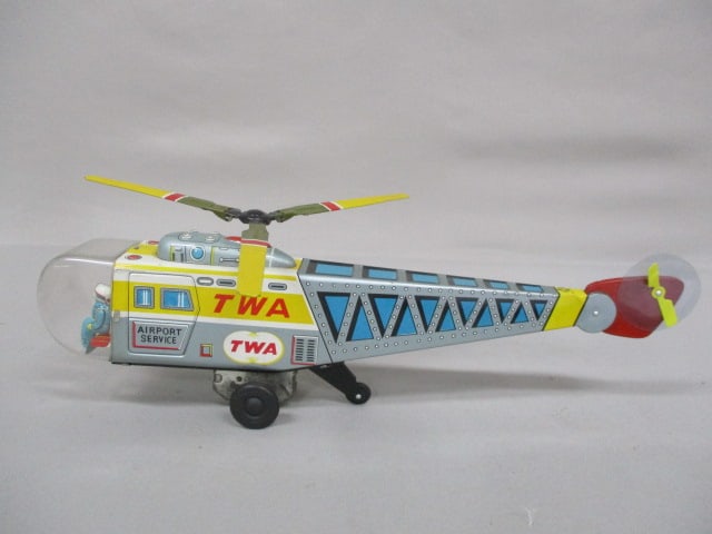 Vintage Tin Litho TWA Airport Service Friction Helicopter 13" - 2