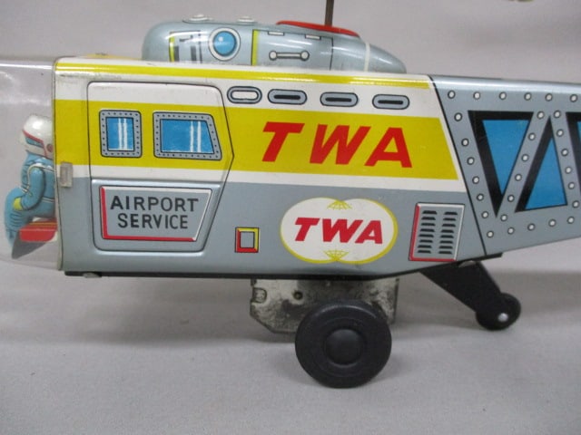Vintage Tin Litho TWA Airport Service Friction Helicopter 13" - 3