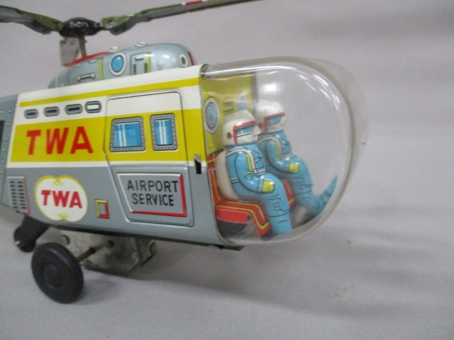 Vintage Tin Litho TWA Airport Service Friction Helicopter 13" - 5