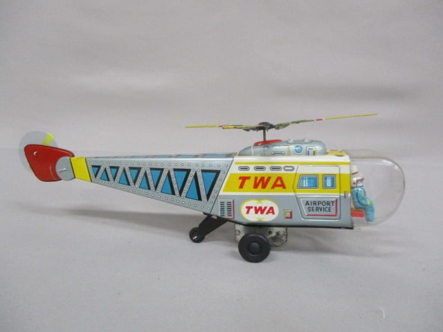 Vintage Tin Litho TWA Airport Service Friction Helicopter 13" - 6