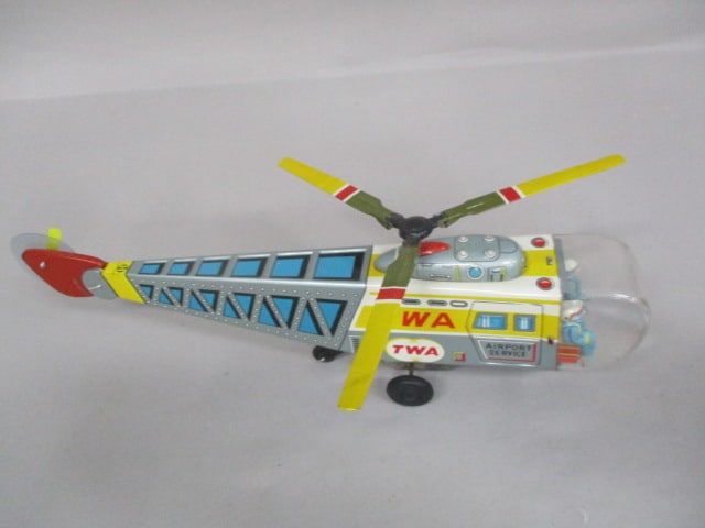 Vintage Tin Litho TWA Airport Service Friction Helicopter 13" - 7
