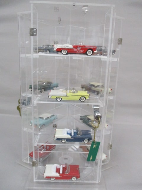 Acrylic Rotating Display Case w/Keys and Diecast Cars 1:43 Scale: 11 -1955 Chevrolet Cars & 1-1957 Chevrolet Car
