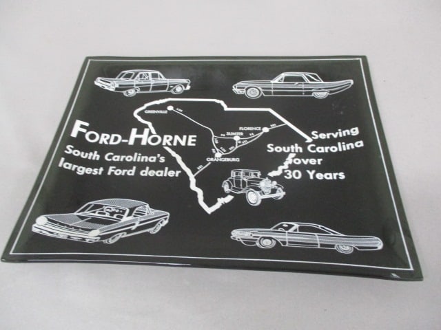 Vintage Advertising Glass Tray For Ford-Horne Dealer 9" x 6.5": .