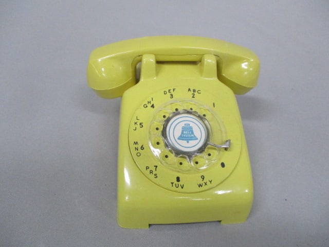 4" Vintage Plastic Yellow Bell System Rotary Phone: .
