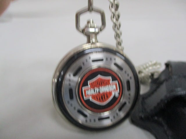 Franklin Mint Harley Davidson Pocket Watch w/Black Leather Pouch - 2