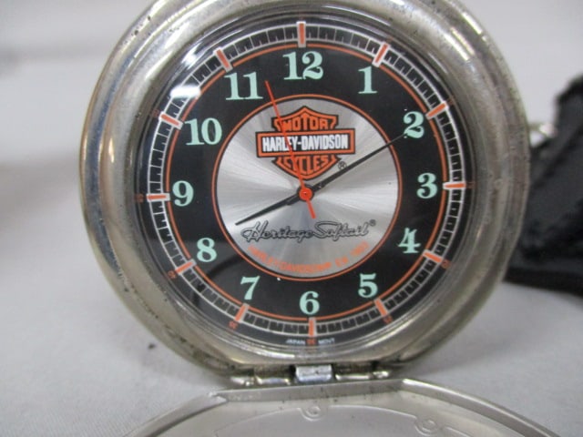 Franklin Mint Harley Davidson Pocket Watch w/Black Leather Pouch - 3