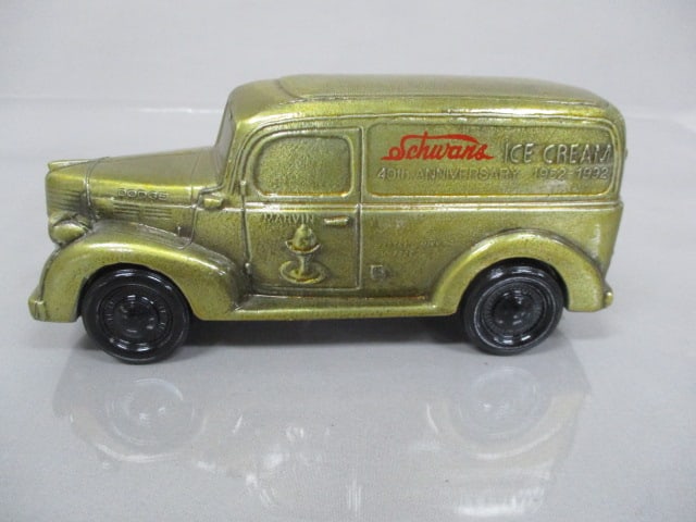 Vintage 1937 Schwans Ice Cream Cast Metal Truck Bank - 2