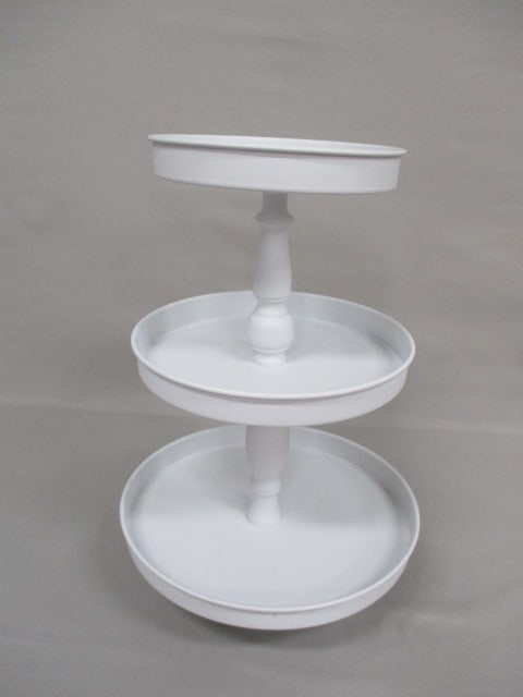 White Three Tiered Decorative Metal Tray 17.5": .