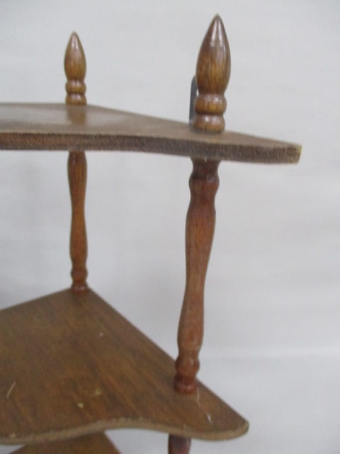 2 Vintage Wall Mount Wooden Corner Shelves 17" - 3