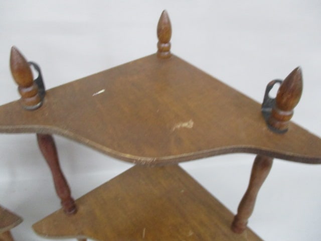 2 Vintage Wall Mount Wooden Corner Shelves 17" - 4