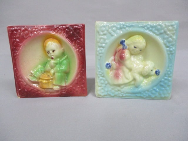 1950's Shawnee "Little Jack Horner" & "Little Po Peep" Wall Pockets: 5" x 5"