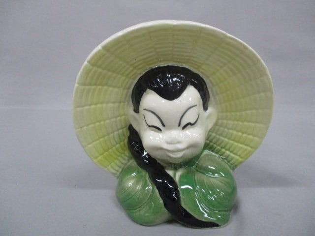 Vintage Asian Girl Wall Pocket/Planter 6": .