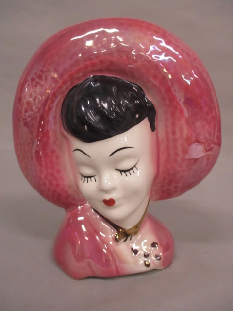 Vintage Asian Lady Head Vase/Wall Pocket 7.5": .