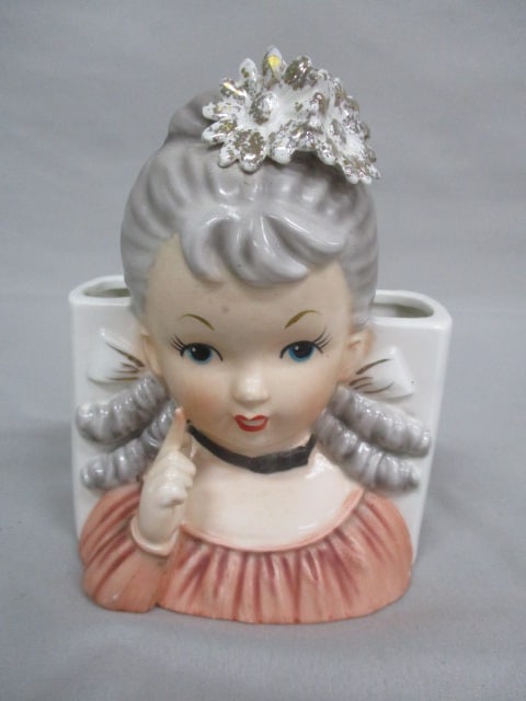 Vintage Ceramic Girl Head Vase/Planter 4.5" x 6": .