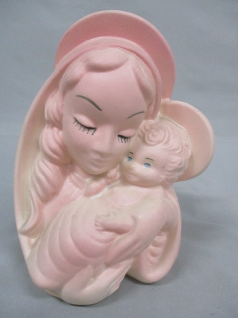 Vintage Hull #26 Madonna and Child Planter "Satin Carnation Glaze": 5.5" x 7"