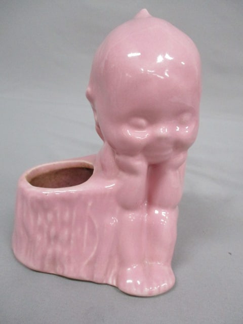 Pink Ceramic Kewpie Doll Planter 4" x 5.5": .
