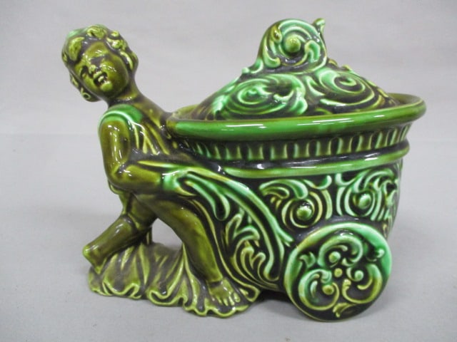 Vintage Boy Pushing Cart Candy Dish 7.5" x 5.5": .