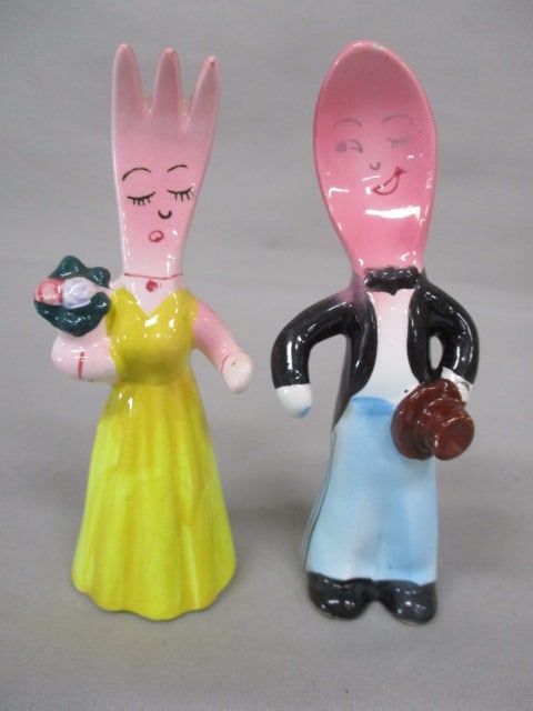 1950's "Out On The Town" Fork and Spoon Salt & Pepper Shakers 5": .