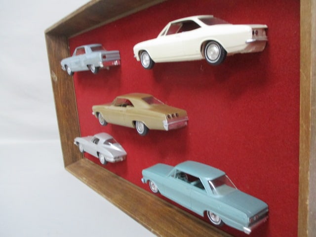 Vintage Dealer Promotional 1/2 Car Promos in Wooden Shadow Box - 7