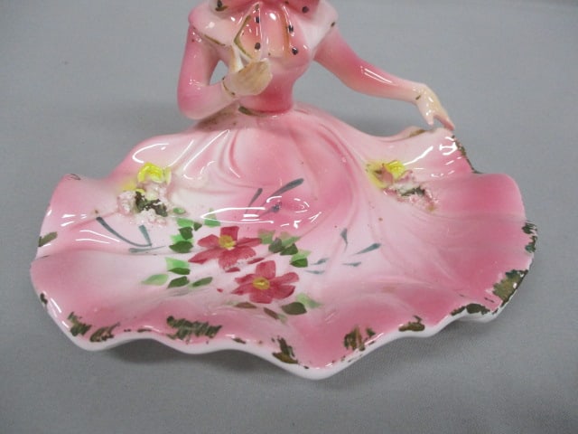 Vintage Porcelain Lady Figurine Jewelry/Trinket Holder 6" x 4.5" - 3