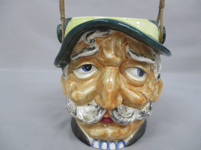 Vintage Toby Biscuit/Cookie Jar w/Rattan Handle - 2
