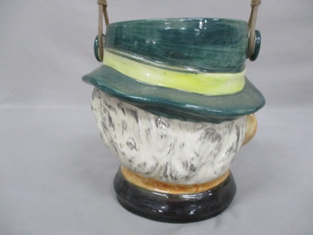 Vintage Toby Biscuit/Cookie Jar w/Rattan Handle - 4