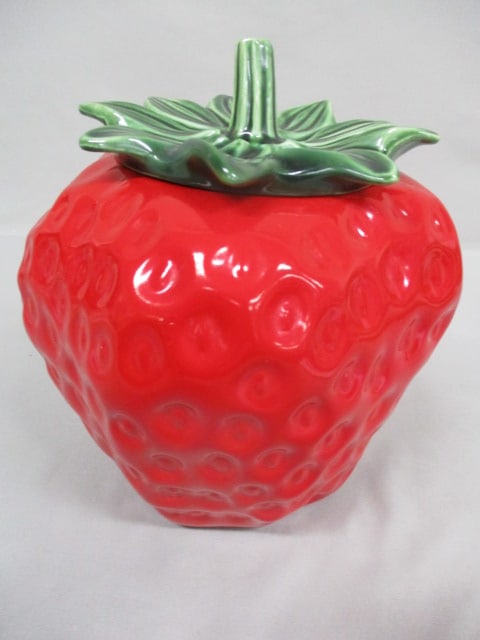 Vintage Red Strawberry Cookie Jar 10": .