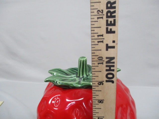 Vintage Red Strawberry Cookie Jar 10" - 5
