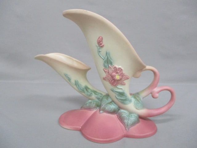 Hull W23 Double Cornucopia Vase "Woodland" Pattern: 13.5" x 10"