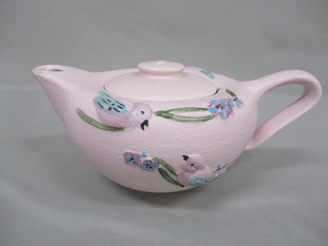 1957 Hull Pottery 3pc Tea Set in "Serenade" Pattern - 2