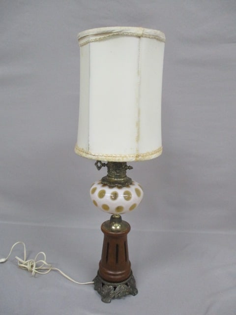 Vintage Fenton Opalescent Honeysuckle Coin Dot Lamp 28": .