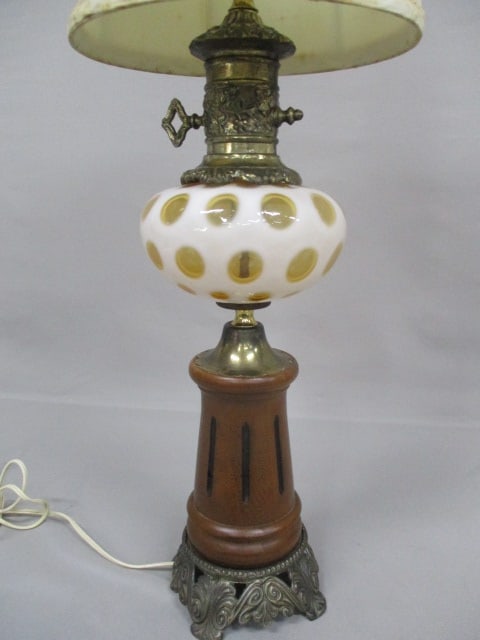 Vintage Fenton Opalescent Honeysuckle Coin Dot Lamp 28" - 2