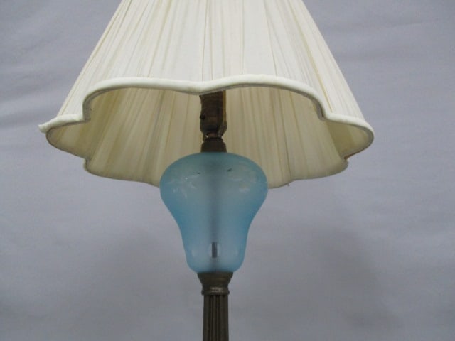 1950's/60's Italian Blue Frosted Satin w/Flower Details Lamp w/Marble Base 25" - 3