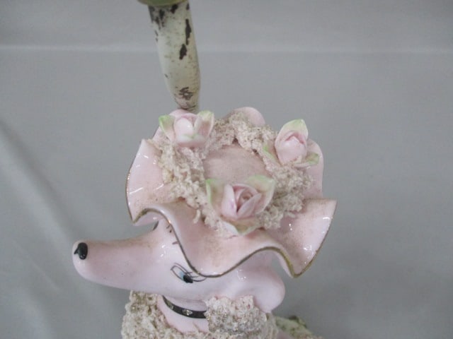 Vintage MCM Pink Spaghetti Poodle Lamp 13" - 3