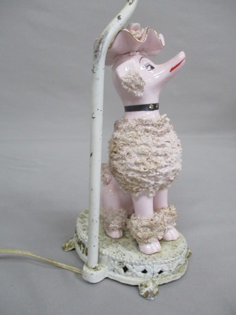 Vintage MCM Pink Spaghetti Poodle Lamp 13" - 6