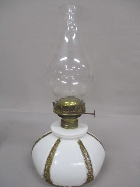 Antique Milk Glass Oil Lamp 15.5": .