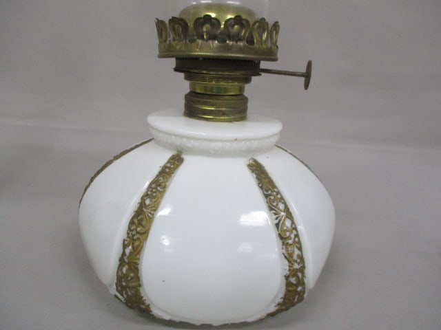 Antique Milk Glass Oil Lamp 15.5" - 2