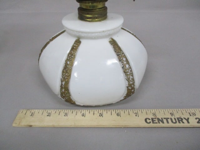 Antique Milk Glass Oil Lamp 15.5" - 5