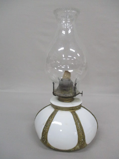 Antique Milk Glass Oil Lamp 14": .