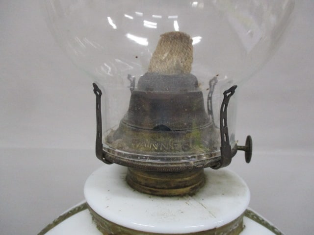 Antique Milk Glass Oil Lamp 14" - 2